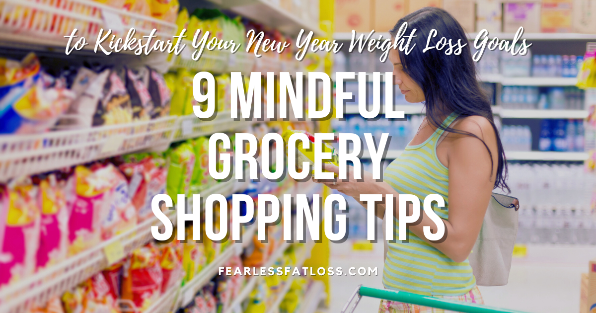 woman grocery shopping - mindful grocery shopping tips