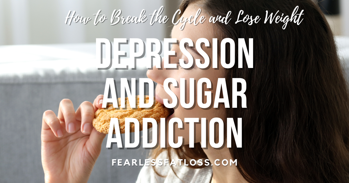 Woman eating sugar cookie: depression and sugar addiction